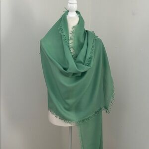 Nordstrom Jade  Green  Lightweight Cashmere Fringed Scarf